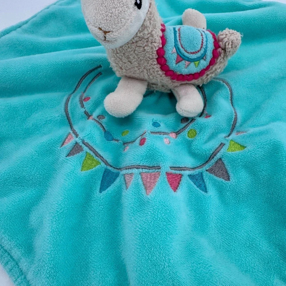 Mary Meyer Llama Lovey Kids Blue White Embroidered Security Blanket Knotted‎